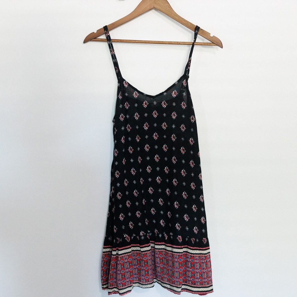 En Creme Women Black Geometric Boho Print Mini Dress ED12445VZ Small